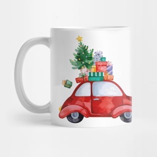 Merry Christmas Retro car with Christmas Gifts. Mug